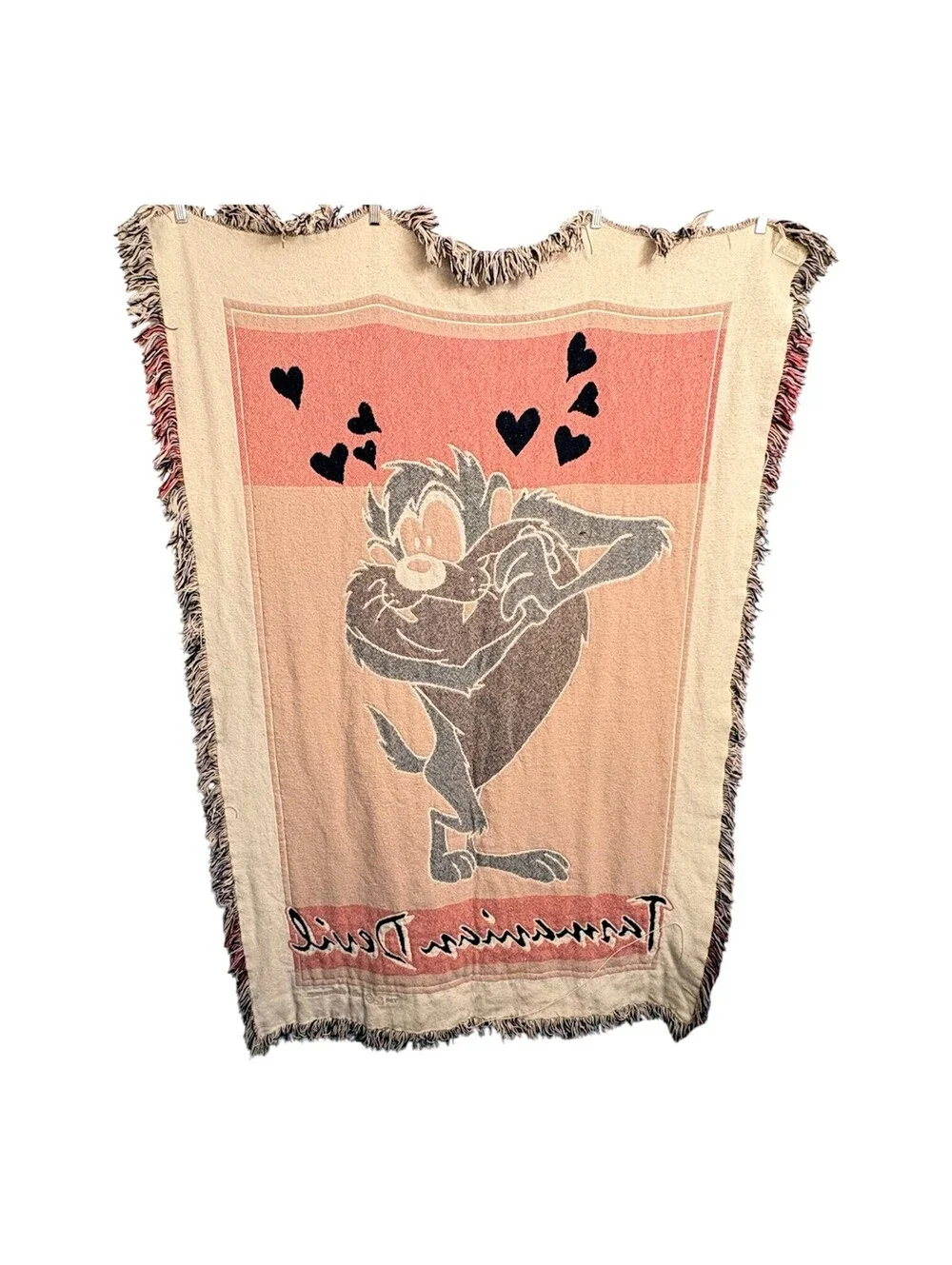 Vintage 1993 Looney Tunes Taz Tasmanian Devil Heart Throw Blanket Warner Bros